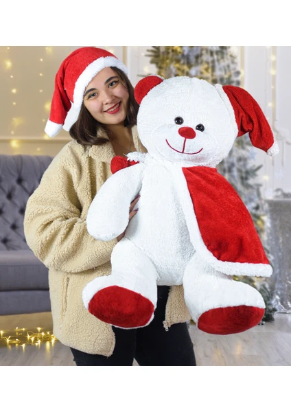 Harika Peluş Fabrikası 75 cm Şapkalı Noel Baba Ayıcık   Yeni Yıl ,yılbaşı Hediyesi