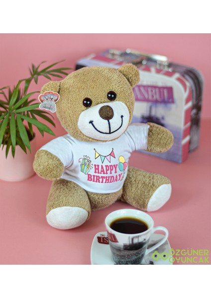 Harika Peluş 25 cm Happy Birthday Yazılı Çiçek Ayı