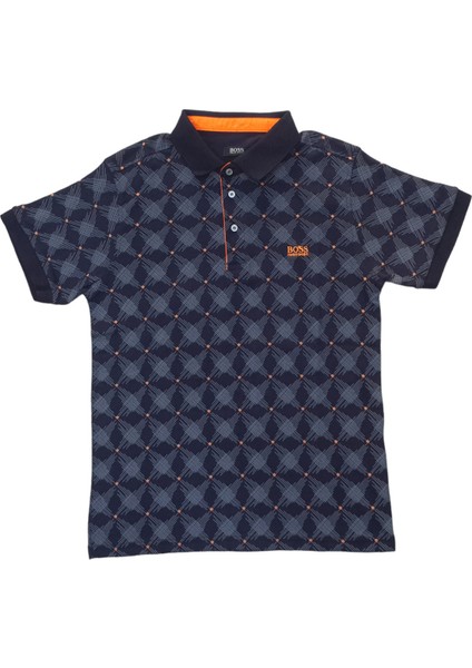 Erkek Lacivert Polo Yakalı Yakası Düğmeli Kısa Kollu Pamuklu Tişört Etp-Bsçç