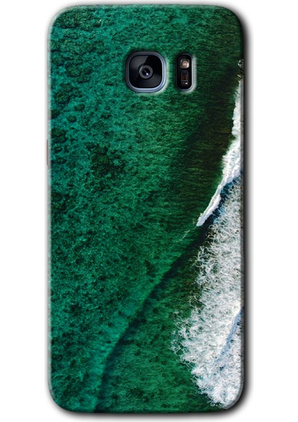 Galaxy S7 Edge Kılıf Hd Desen Baskılı Arka Kapak + Kırılmaz Cam - Yeşil Okyanus