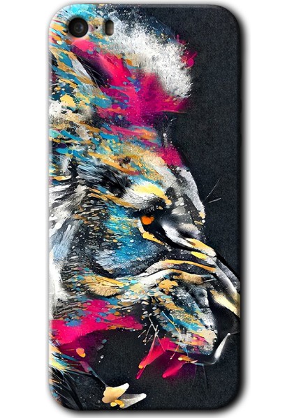 iPhone 5s Kılıf Hd Desen Baskılı Arka Kapak - Colorfull Aslan