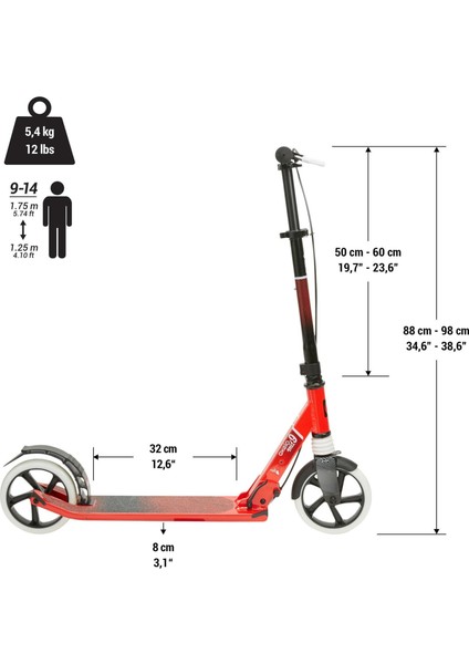 Oxelo Çocuk Scooter - Siyah - 9/14 Yaş - Mıd 9