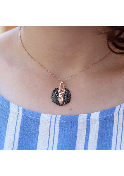 Siyah Taşlı Aşık Kuğu Gümüş Kolye fiyatları