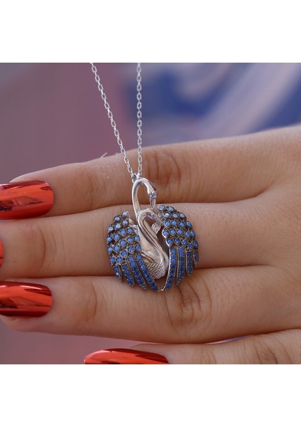 Opal Taşlı Aşık Kuğu Gümüş Kolye