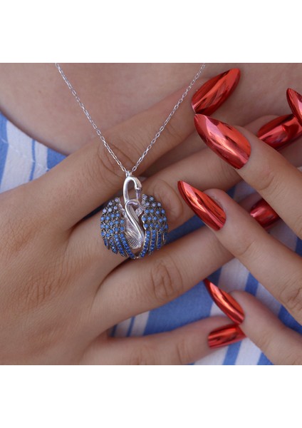 Opal Taşlı Aşık Kuğu Gümüş Kolye