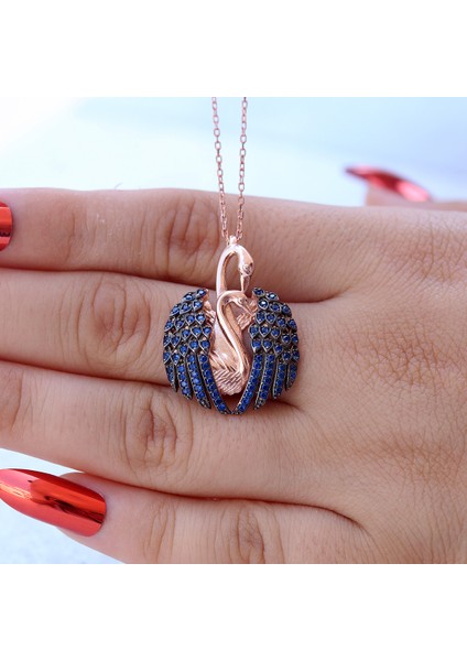Safir Taşlı Aşık Kuğu Gümüş Kolye fırsatları