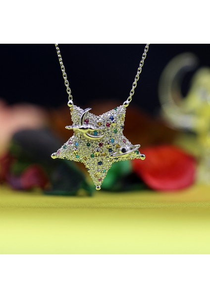 Renkli Taşlı Galaksinin Yıldızı Gümüş Kolye fiyatları