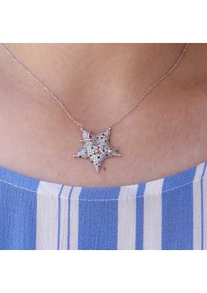 Renkli Taşlı Galaksinin Yıldızı Gümüş Kolye modelleri