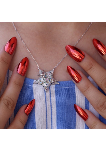 Renkli Taşlı Galaksinin Yıldızı Gümüş Kolye fırsatları