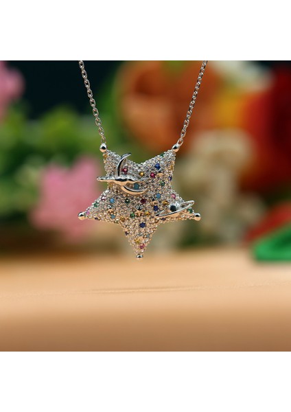 Renkli Taşlı Galaksinin Yıldızı Gümüş Kolye indirimleri