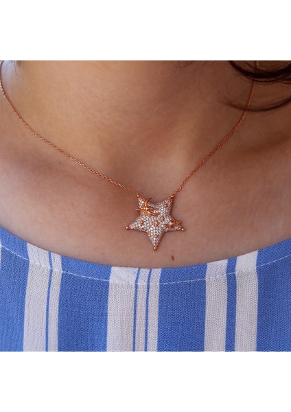 Beyaz Taşlı Galaksinin Yıldızı Gümüş Kolye modelleri