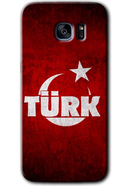 Galaxy S7 Edge Kılıf Hd Desen Baskılı Arka Kapak + Kırılmaz Cam - Ayyıldız Türk