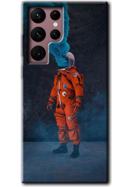 Galaxy S22 Ultra Kılıf Hd Desen Baskılı Arka Kapak + Esnek Nano Cam - Smoke Astronot