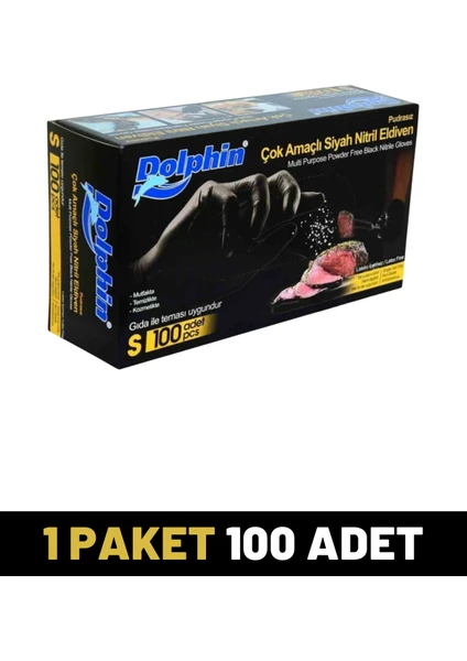 1 Paket 100'lü Çok Amaçlı Pudrasız Nitril Eldiven Siyah (S) Beden