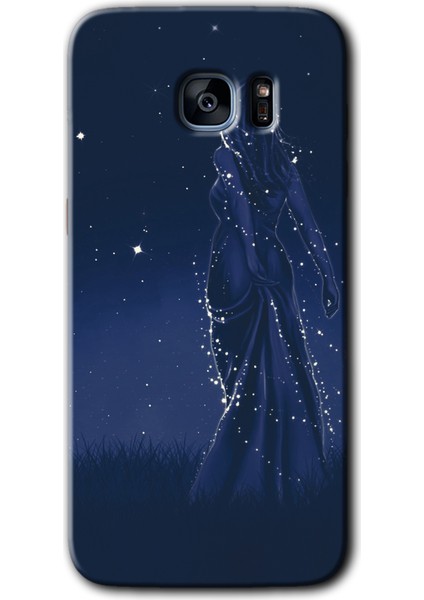 Galaxy S7 Edge Kılıf Hd Desen Baskılı Arka Kapak + Kırılmaz Cam - Gecenin Kraliçesi