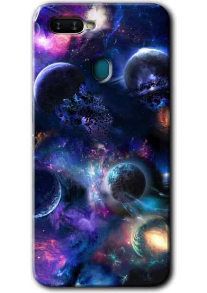 Oppo A12 Kılıf Hd Desen Baskılı Arka Kapak + Kırılmaz Cam - Gezegen Karışımı