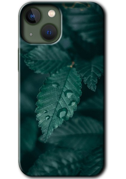 Apple iPhone 13 Mini Kılıf Hd Desen Baskılı Arka Kapak + Esnek Nano Cam - Yağmurlu Yaprak