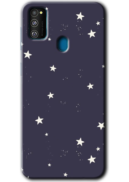 Galaxy M21 Kılıf Hd Desen Baskılı Arka Kapak + Esnek Nano Cam - Gökyüzü Yıldız