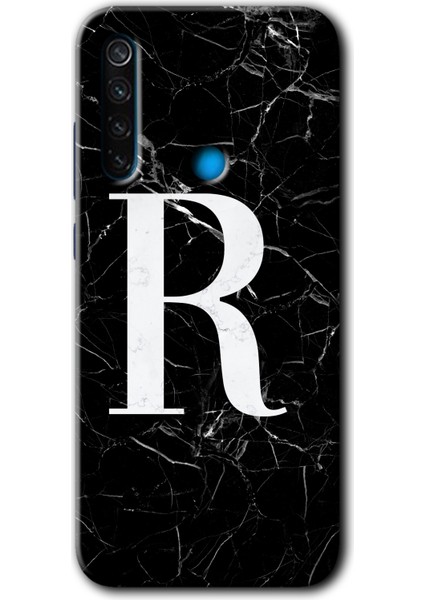 Redmi Note 8 Kılıf Hd Desen Baskılı Arka Kapak + Kırılmaz Cam - Siyah Mermer Desenli S Harfi