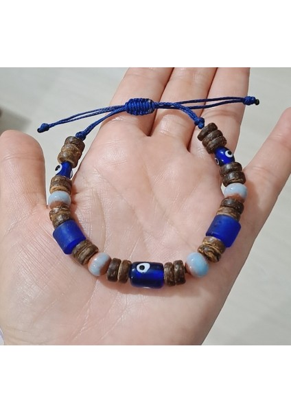 Elyapımı Mat Saks Mavisi Cam Boncuklu Nazar Boncuklu Toprak Boncuklu Unisex Bileklik fırsatları