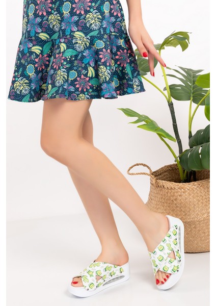 Beyaz Kaktüs Desenli Açık Çapraz Model Airmax Taban Ortopedik Terlik modelleri