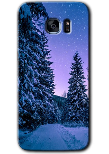 Galaxy S7 Edge Kılıf Hd Desen Baskılı Arka Kapak + Kırılmaz Cam - Kış Manzarası
