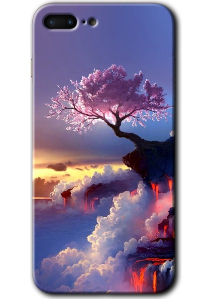 Apple iPhone 7 Plus Kılıf Hd Desen Baskılı Arka Kapak + Kırılmaz Cam - Wash Red Wall