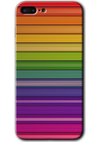 Apple iPhone 8 Plus Kılıf Hd Desen Baskılı Arka Kapak + Kırılmaz Cam - Colorful Lines