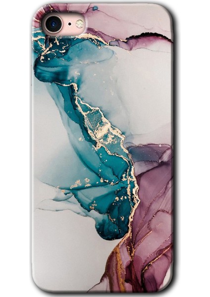 Apple iPhone 7 Kılıf Hd Desen Baskılı Arka Kapak + Kırılmaz Cam - Liquid Mermer