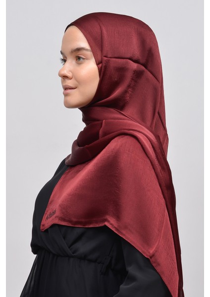 Janjan Parlak Saten Dokulu Tesettür Abiye Şifon Şal-Koyu Bordo fiyatları