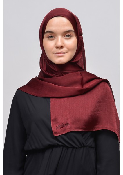 Janjan Parlak Saten Dokulu Tesettür Abiye Şifon Şal-Koyu Bordo modelleri