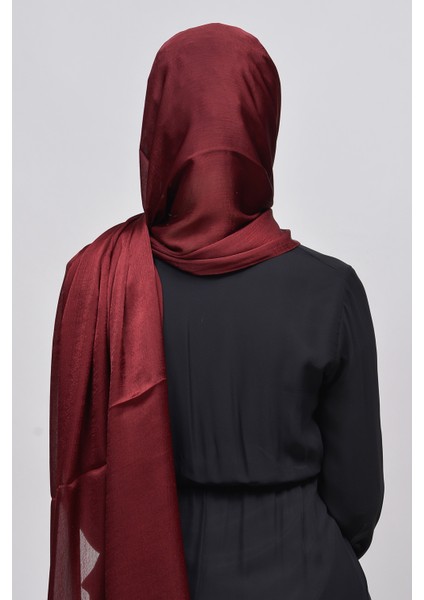 Janjan Parlak Saten Dokulu Tesettür Abiye Şifon Şal-Koyu Bordo fırsatları
