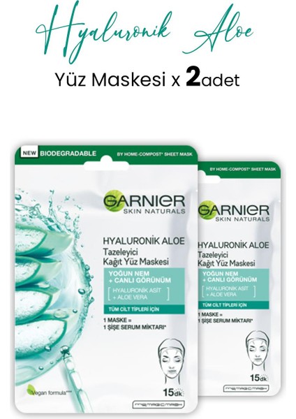 Kağıt Yüz Maskesi Tazeleyici Hyaluronik Aloe 28 gr x 2 Adet