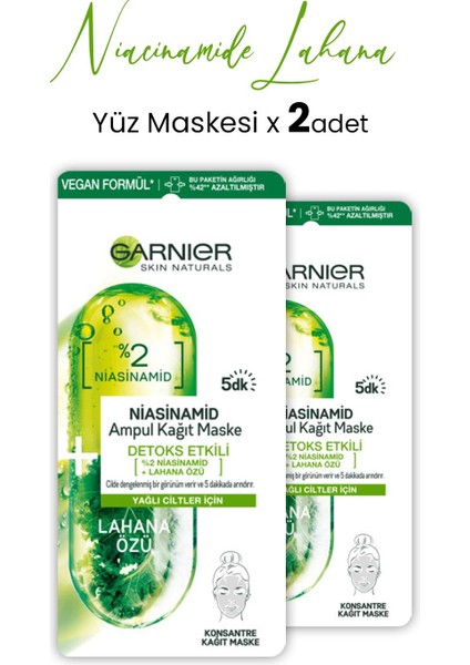 Ampul Kağıt Maske Niacinamide Lahana Özü 15 gr x 2 Adet