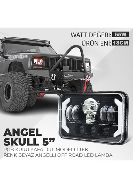 5" Rgb Kuru Kafa Angel Skull Off Road LED Lambası Jeep Wrangler & Cherokee & LN106 Uyumlu Far