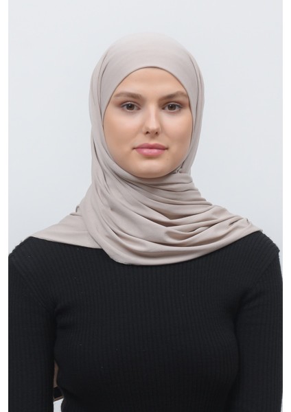 Tesettür Penye Şal Düz-Koyu Krem