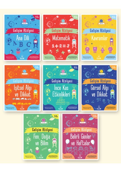 5+ Yaş - Gelişim Atölyesi Seti - Okul Öncesi Eğlenceli - Öğretici Çocuk Etkinlik Seti - 8 Kitap