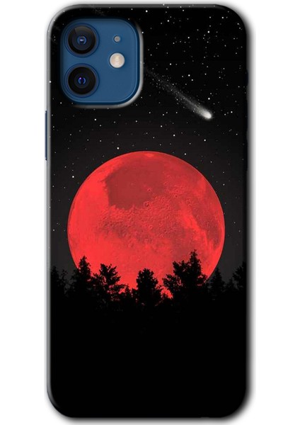 iPhone 12 Kılıf Hd Desen Baskılı Arka Kapak + Kırılmaz Cam - Kanlı Ay