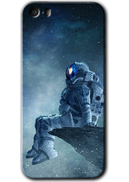 iPhone 5s Kılıf Hd Desen Baskılı Arka Kapak + Kırılmaz Cam - Astronot Yalnızlığı