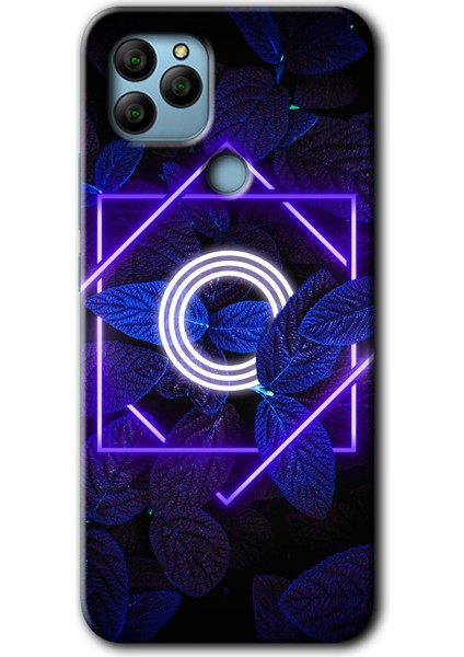 General Mobile Gm 21 Kılıf Hd Desen Baskılı Arka Kapak + Esnek Nano Cam - Dark Neon Yaprak O Harfi
