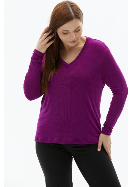 V Yaka Düz Fuşya Kadın Bluz 23YSL8493 fiyatları