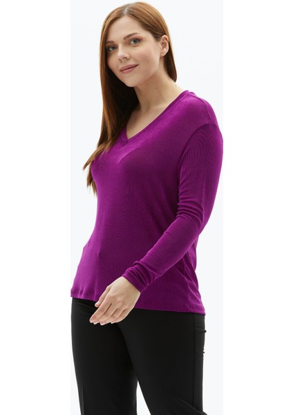 V Yaka Düz Fuşya Kadın Bluz 23YSL8493 modelleri