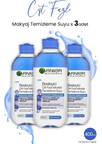 Micellar Temizleme Suyu Besleyici Çift Fazlı 3 Adet 400 ml