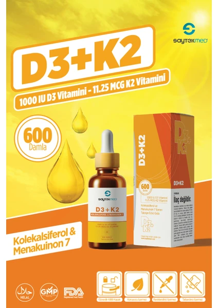 Saytekmed D3+K2 - Kolekalsiferol ve Menakuinon 7 İçeren Takviye Edici Gıda