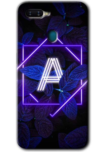 Oppo A5S Kılıf Hd Desen Baskılı Arka Kapak - Dark Neon Yaprak A Harfi