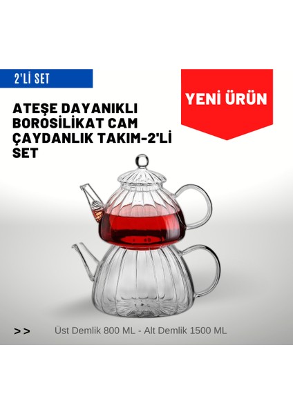 Ateşe Dayanıklı Borasilikat Cam Çaydanlık Takım 2'Li fiyatları