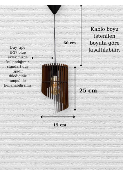 Dekoratif Rustik Ahşap Defne Avize Ceviz
