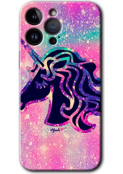 Apple iPhone 14 Pro Kılıf Hd Desen Baskılı Arka Kapak + Kırılmaz Cam - Unicorn Kristal