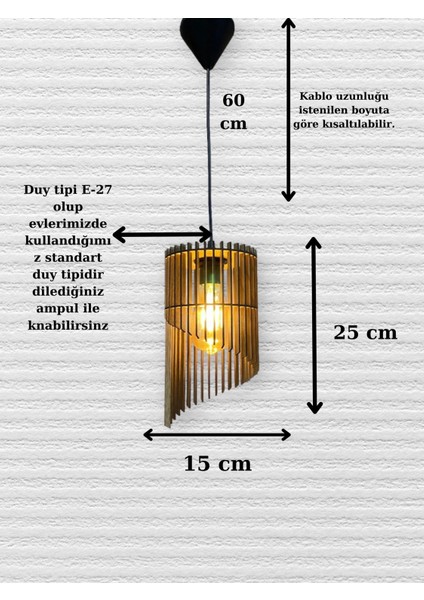 Dekoratif Rustik Ahşap Defne Avize Açık Meşe