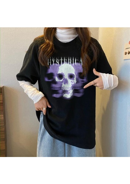 Hysterical Baskılı Siyah Oversize T-Shirt